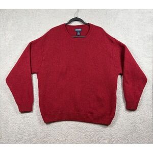 Vintage Lands End Men's XL Red Knit Sweater Pullover Wool Blend Crew Neck USA